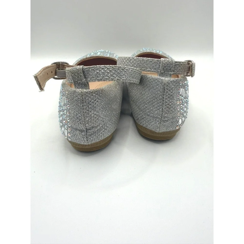 Link Comfort‎ Girls Silver Glitter Rhinestone Ankle Strap Dress Shoes Size 12
